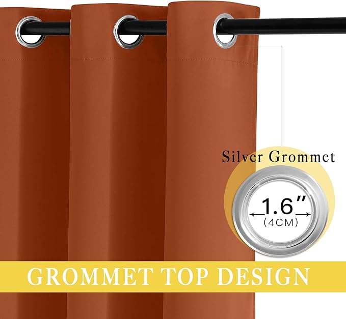 NICETOWN Bedroom Curtain Room Darkening Drapery 102 inches Length - Home Fashion Thermal Insulated Grommet Room Darkening Curtain for Living Room (Burnt Orange, 1 Panel, 52 x 102 inches)