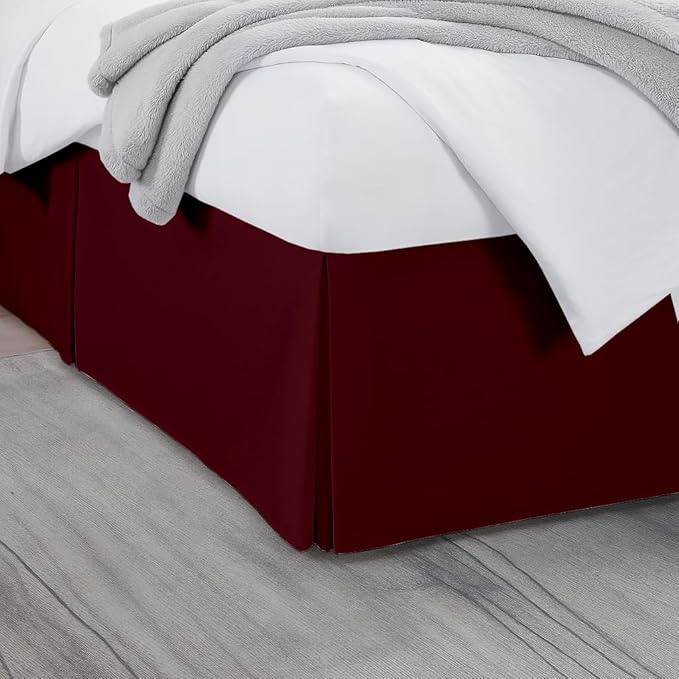Twin Bed Skirt, Luxury 16 Inch Drop Burgundy Pleated Bed Skirt, Double Brushed Microfiber, Box Pleat Design, Wrinkle & Fade Resistant, Easy Fit Tailored Bedskirt for Twin Size Beds
