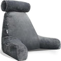 mittaGonG Extra Large Reading Pillow for Sitting in Bed Adult with Detachable Neck Support Cushion & Backrest Pillow for Bed with Arms and Side Pocket Shredded Foam Back Pillow with Washable Cover