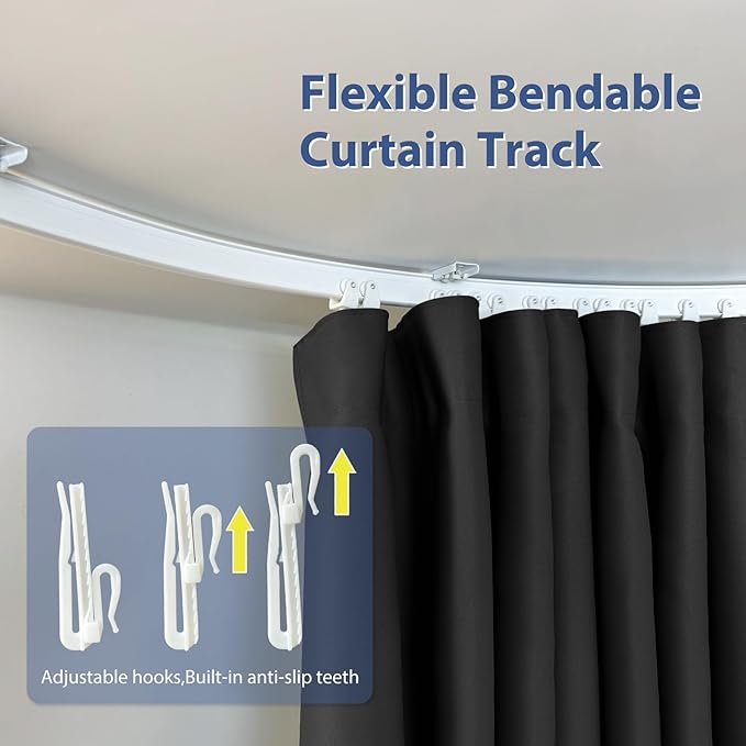 Room Divider Ceiling Mounted Curtains Track Sets Extra Wide Blackout Curtain Flexible Tracks for Bedroom Privacy Partition Separator, 1 Panel Black Drape and White Rail, W12.5 x H8ft