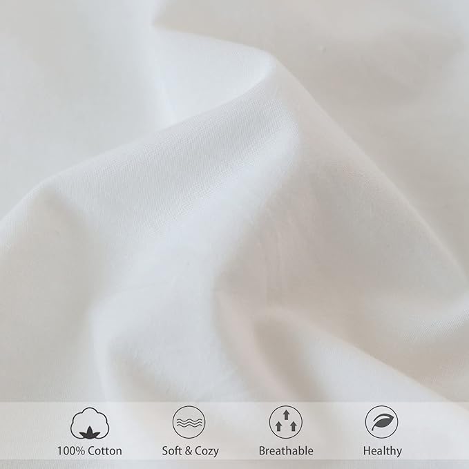 MooMee Fitted Bottom Sheet Only 100% Washed Cotton Linen Like Textured Breathable Durable Soft Comfy Deep Pocket Fits Mattress up to 17" (Off White, King)