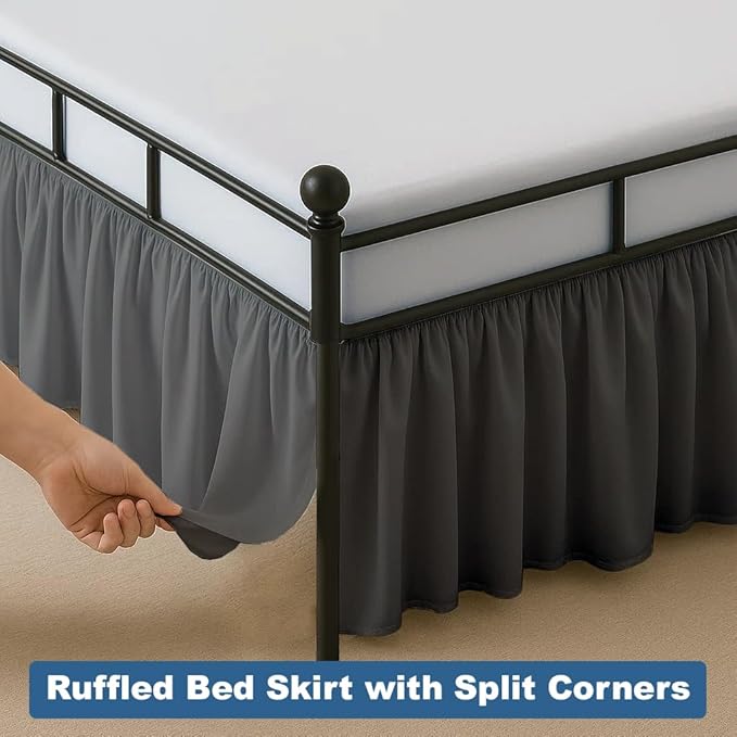 Ruffled Bed Skirt Split Corners with Platform, Tailored Fit Hotel Quality Wrinkle Free Ultra-Soft Microfiber Dust Ruffle, Upto 12 Inch Drop, Twin XL, Dark Grey