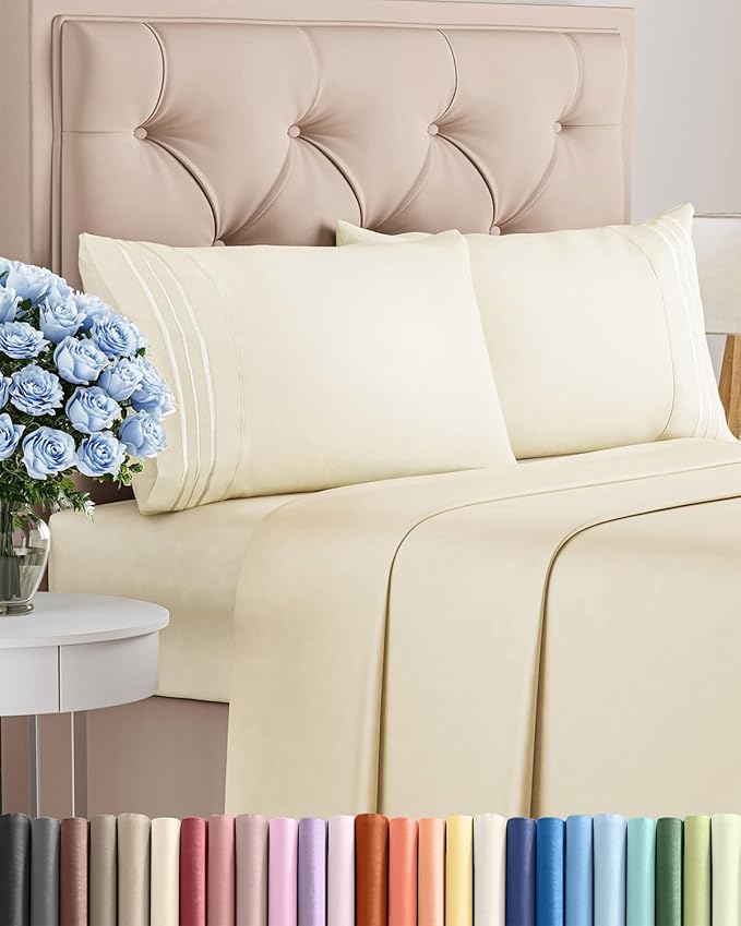 Queen Size 4 Piece Sheet Set - Comfy Breathable & Cooling Bed Sheets Set - Hotel Luxury Bedding for Women, Men, Kids, Teens, Boys & Girls - Deep Pockets, Soft and Wrinkle Free - Oeko-Tex - Off White