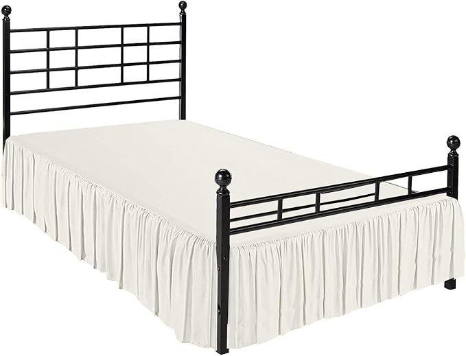 Ruffled Bed Skirt with Split Corners, Ivory, Queen 18 Inch Drop Bedskirt, Hotel Quality Brushed Microfiber Wrinkle Free Dust Ruffle Bed Skirt Queen Size