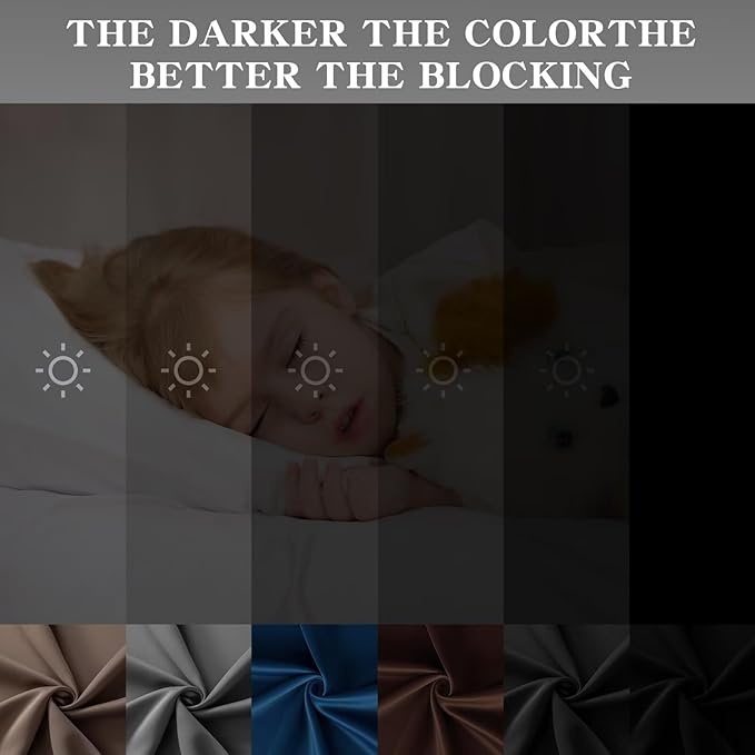 Black Blackout Curtains 108 Inch Length 2 Panels Set, Black Out Curtains for Bedroom 108 Inch Long, Rod Pocket Energy Saving Room Darkening Drapes for Living Room Window(W52 x L108)