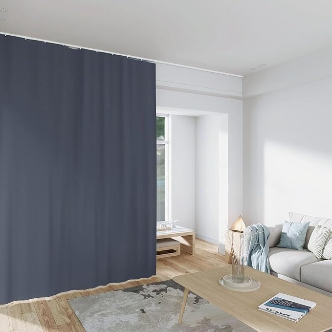 Room Divider Curtains Total Blackout Privacy Curtain Panel Room Thermal Insulated Noise Reduction Curtains for Bedroom Window Living Room Ceiling Track Curtain W 15 ft × H 9 ft Dark-Grey