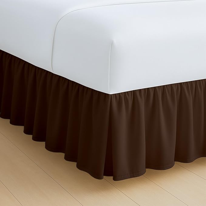 Rajlinen Ruffled Bed Skirt Twin, 8 Inch Drop Dust Ruffle with Split Corners, 100% Microfiber Bedskirt with Platform, Three-Sided Coverage Ruffled Gathering Design, Chocolate