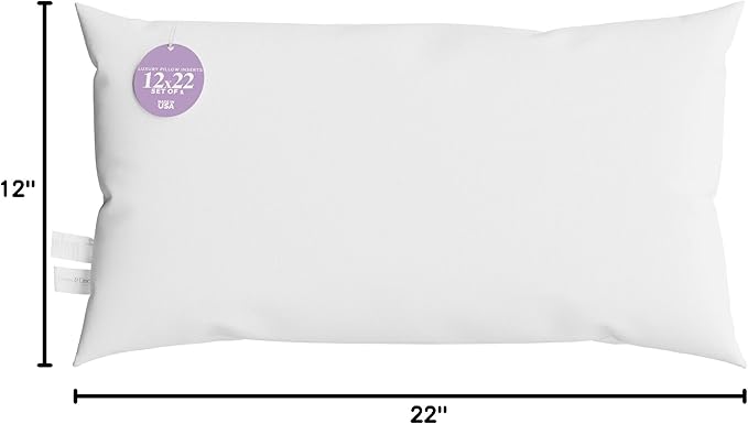 12x22 inch Lumbar Pillow Insert by Looms and Linens with Down Alternative Boudoir Pillow - USA Made Lumbar Pillow Pack of 1