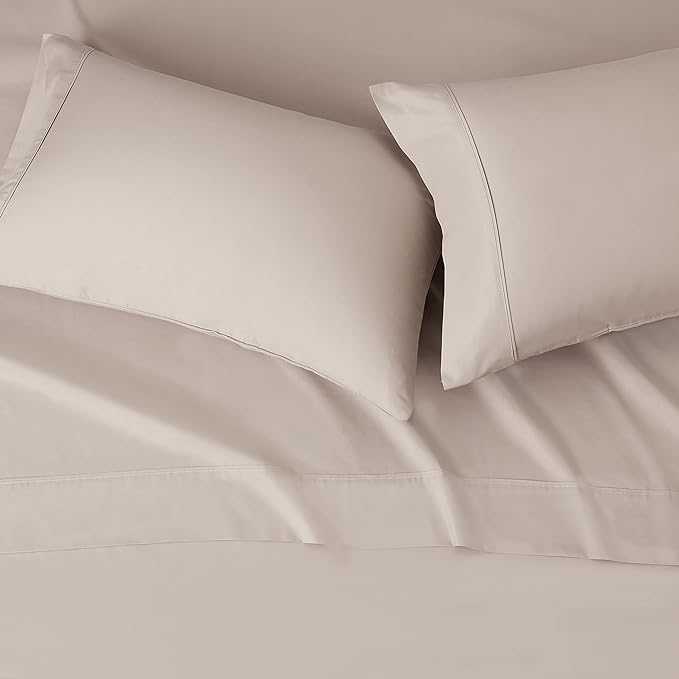 Amazon Basics Lightweight Super Soft Cooling, Easy Care Breathable Wrinkle Free Microfiber Comfortable 4-Piece Bed Sheet Set with 14-Inch Deep Pockets, Queen, Taupe, Solid