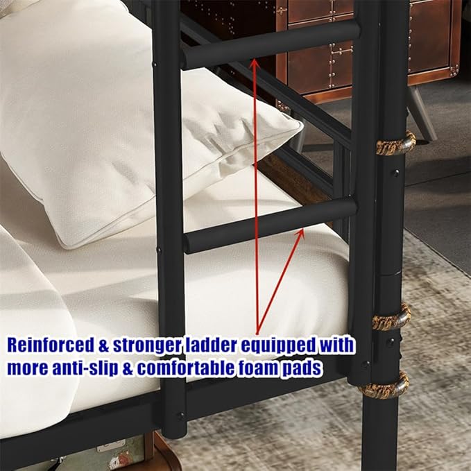 Higher Quality & Stronger Heavy Duty Metal Bunk Bed Frame Queen Over Queen Size for Adults Teens, Thickened More Stable Steel Bunkbed (Queen Over Queen)