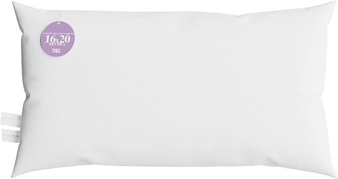 Looms & Linens 16x20 inch Lumbar Support Pillow Inserts for Rectangle Pillows - Pillows Made in USA Only - Hypoallergenic Rectangle Throw Pillows for Couch, White