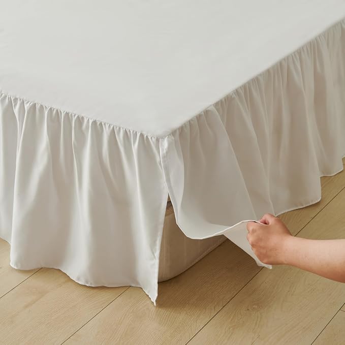 Bed Skirt Queen Size Ruffled Bed Skirt with Split Corners, Queen Bed Skirts 18 Inch Drop with Platform, White, 18'' Queen ﻿