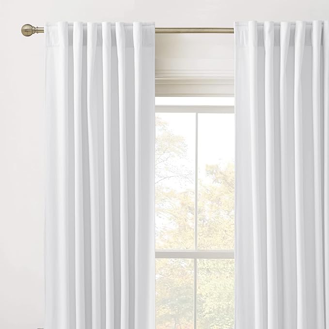 RYB Home Velvet Curtains 90 inches - Back Tab Pure White Plush Soft Window Curtain Panels Light Reducing Minimalist Modern Home Decor for Bedroom Kids Room Office, W52 x L90, 2 Panels Set