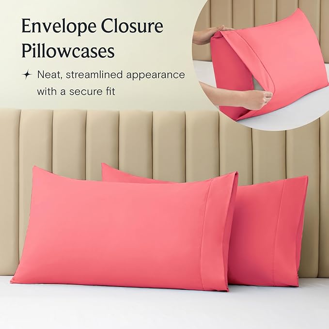 LuxClub 5 PC Sheet Set Bed Sheets Deep Pockets 16" Eco Friendly Wrinkle Free Cooling Machine Washable Hotel Bedding Silky Soft - Vermilion Split King