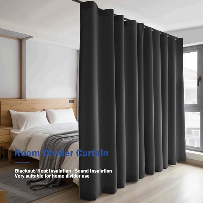 Room Divider Blackout Curtain Track Curtains Wall Dividers Panels Screen for Living Rooms Bedroom Office Privacy Partition Separation, W180 × L84 Inch,1 Panel, Black