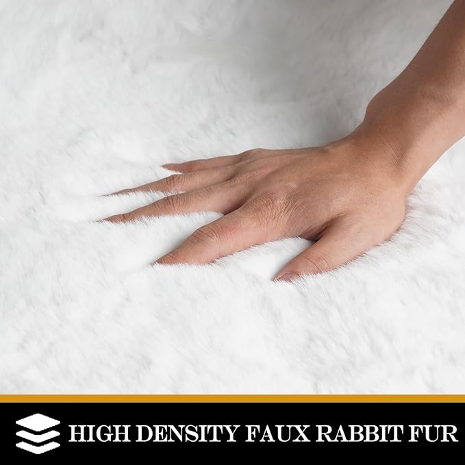 Latepis Round Furry Rugs 5ft White Circle Rugs for Living Room Machine Washable Fluffy Rug Faux Rabbit Fur Plush Shag Rug for Bedroom Nursery Room and Dorm