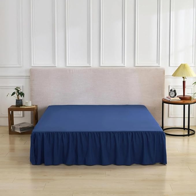 Bed Skirt Queen Size Ruffled Bed Skirt with Split Corners, Queen Bed Skirts 18 Inch Drop with Platform, 18'' Queen, Navy Blue ﻿