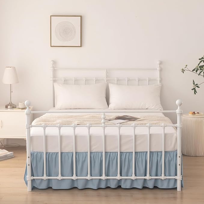 Bed Skirt Full Size Ruffled Bed Skirt with Split Corners, 16 Inch Drop Dust Ruffle Bed Skirts with Platform, Gathered Style, 100% Microfiber, Grayish Blue