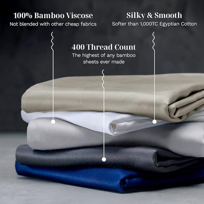 LUXOME Luxury Sheet Set | 100% Rayon (Viscose) from Bamboo | California King - Charcoal | Deep Pockets | 4-Piece Set (Fitted, Flat, 2 Pillowcases)