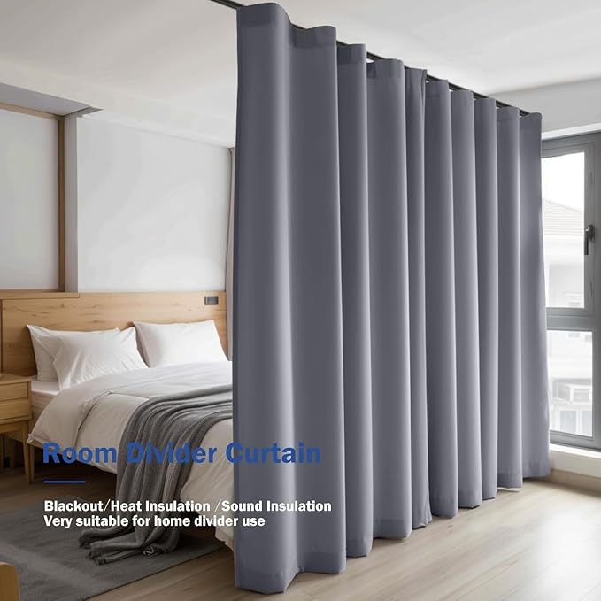 Room Divider Blackout Curtain Track Curtains Wall Dividers Panels Screen for Living Rooms Bedroom Office Privacy Partition Separation, W120 × L84 Inch,1 Panel, Light Grey