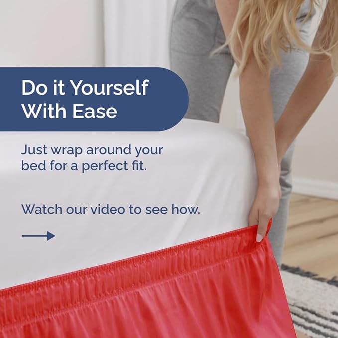 Wrap Around Dust Ruffle Bed Skirt - Red - for Queen Size Beds with 18 Inch Drop - Easy Fit Elastic Strap - Adjustable Pleated Bedskirt w/Brushed Fabric - Wrinkle Free - for Women, Men, Kids & Teens