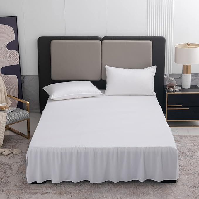 TSUTOMI Bed Skirt King Size Ruffled Bed Skirt with Split Corners, 16 Inch Drop Dust Ruffle Bed Skirts with Platform, Gathered Style, 100% Microfiber, White
