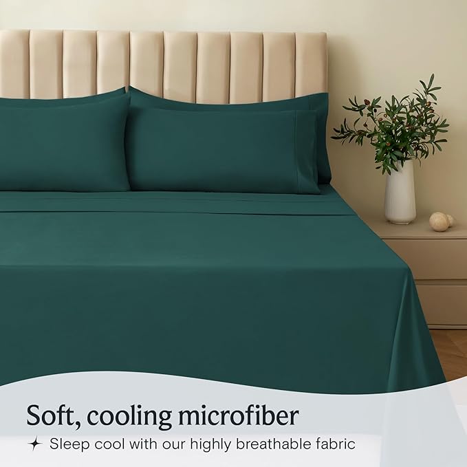 LuxClub 3 PC Twin Sheet Set, Deep Pockets Wrinkle Free Cooling Bed Sheets Hotel Bedding for Women, Men, Kids & Teens, Includes 1 Fitted Sheet, 1 Flat Sheet and 1 Pillowcase-Silky Soft Emerald
