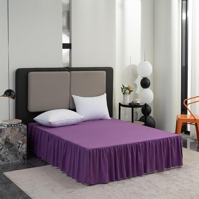 Bed Skirt King Size Ruffled Bed Skirt with Split Corners, 12 Inch Drop Dust Ruffle Bed Skirts with Platform, Grape
