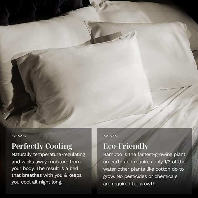 LUXOME Luxury Sheet Set | 100% Rayon (Viscose) from Bamboo | California King - Ivory | Deep Pockets | 4-Piece Set (Fitted, Flat, 2 Pillowcases)