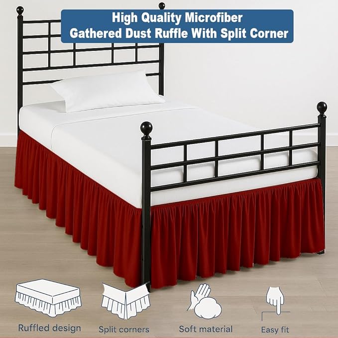 Ruffled Bed Skirt Split Corners with Platform, Tailored Fit Hotel Quality Wrinkle Free Ultra-Soft Microfiber Dust Ruffle, Upto 28 Inch Drop, Full, Burgundy