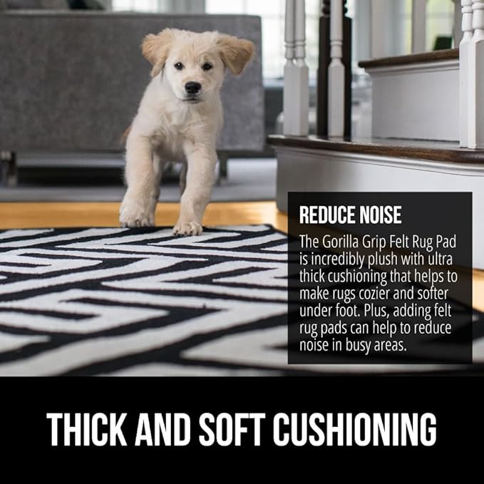GORILLA GRIP Felt and Natural Rubber Stay in Place Slip Resistant Rug Pad, 1/4in Thick, 8x11 FT Protective Padding Under Area Rugs, Cushioned Gripper Pads, Carpet Runners, Hardwood Floors Protection