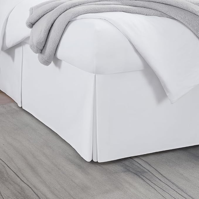 Queen Bed Skirt, Luxury 12 Inch Drop White Pleated Bed Skirt, Double Brushed Microfiber, Box Pleat Design, Wrinkle & Fade Resistant, Easy Fit Tailored Bedskirt for Queen Size Beds