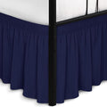 Biscaynebay Wrap Around Bed Skirts with Split Corners for Full Beds 14" Drop, Navy Elastic Dust Ruffles Adjustable Easy Fit Wrinkle & Fade Resistant Silky Luxurious Fabric Machine Washable