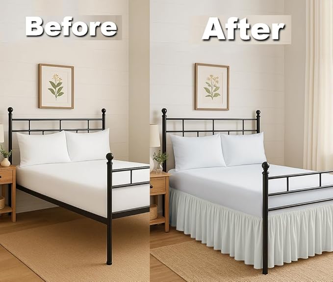 Ruffled Bed Skirt Split Corners with Platform, Tailored Fit Hotel Quality Wrinkle Free Ultra-Soft Microfiber Dust Ruffle, Upto 10 Inch Drop, Full, Ivory