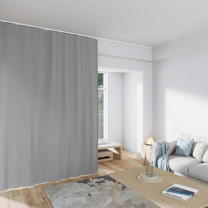 Room Divider Curtains Total Blackout Privacy Curtain Panel Room Thermal Insulated Noise Reduction Curtains for Bedroom Window Living Room Ceiling Track Curtain W 8.3 ft × H 9 ft Grey