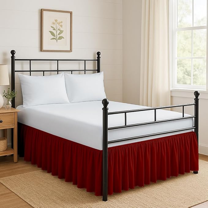 Ruffled Bed Skirt Split Corners with Platform, Tailored Fit Hotel Quality Wrinkle Free Ultra-Soft Microfiber Dust Ruffle, Upto 12 Inch Drop, Twin XL, Burgundy
