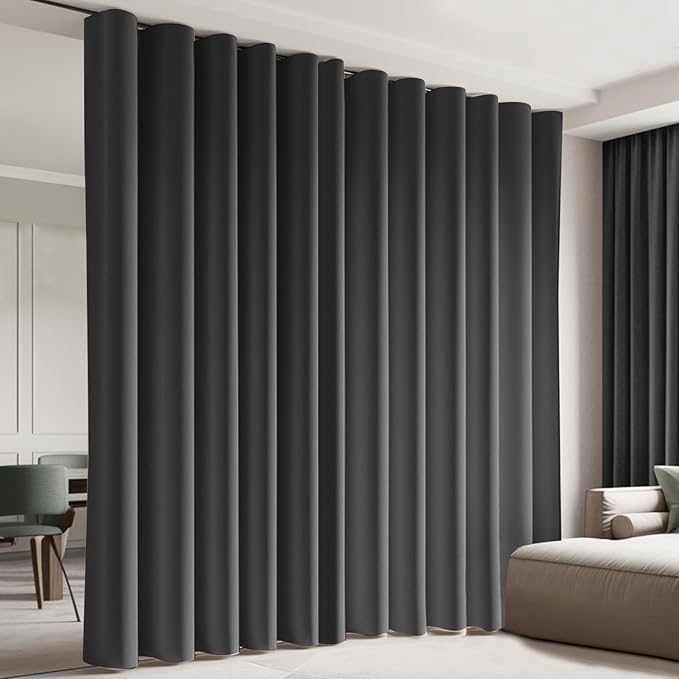 Room Divider Blackout Curtain Track Curtains Wall Dividers Panels Screen for Living Rooms Bedroom Office Privacy Partition Separation, W180 × L96 Inch,1 Panel, Black