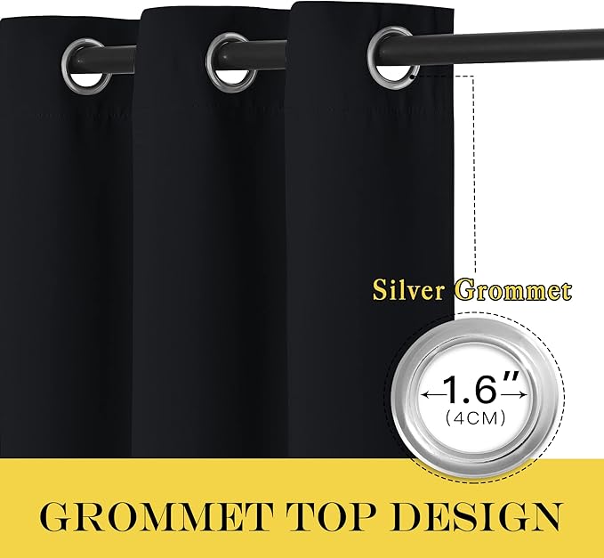 NICETOWN Black Out Curtains 63 inch Long - Grommet Thermal Insulated Modern Room Darkening Window Treatments Soundproof Drape for Bedroom/Nursery, W52 x L63, 1 Piece