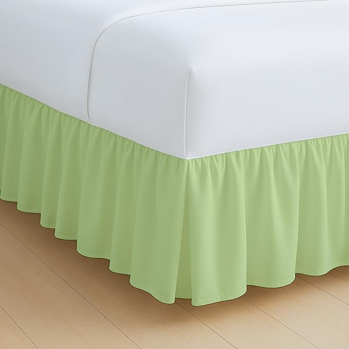 Rajlinen Ruffled Bed Skirt Full, 24 Inch Drop Dust Ruffle with Split Corners, 100% Microfiber Bedskirt with Platform, Three-Sided Coverage Ruffled Gathering Design, Sage
