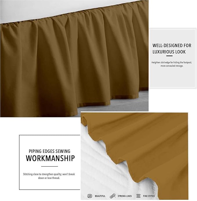 Taupe Solid Ruffled Bed Skirt Short Queen-22 Inch Drop Split Corner, Microfiber Bedskirt with Platform Three Sided Coverage