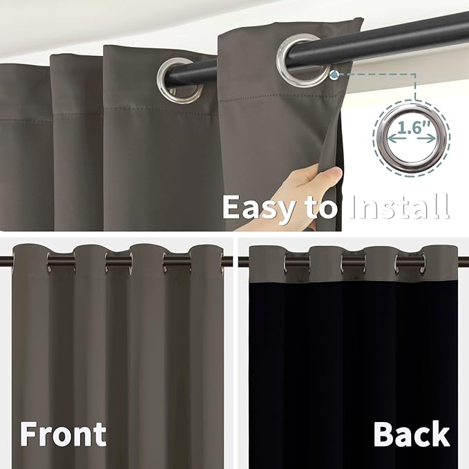 BGment Grey Blackout Curtains for Bedroom - Black Out Curtains 63 Inch Long Thermal Insulated Grommet Total Room Darkening Window Drapes for Living Room, 2 Panels, 42 x 63 Inch