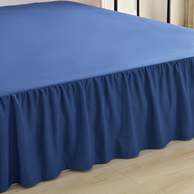 Bed Skirt Queen Size Ruffled Bed Skirt with Split Corners, Queen Bed Skirts 16 Inch Drop with Platform, 16'' Queen, Navy Blue