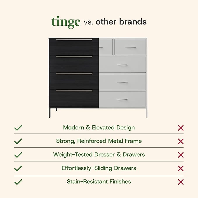 Lira Premium Fabric Dresser - Solid Wooden Frame, 8 Spacious Sag-Proof Drawers with Sleek Metal Handles - Premium & Durable Storage Solution for Your Home (Black)