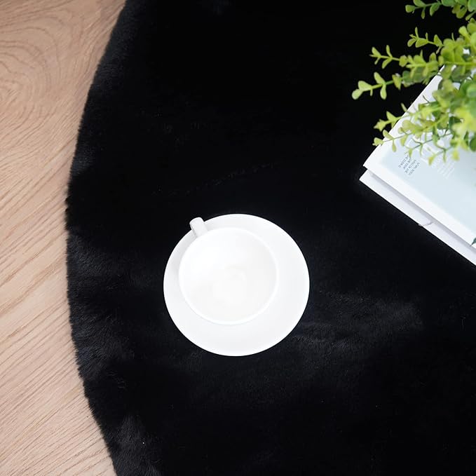 Latepis Black Shag Rug 2x4 Rugs for Bedroom Furry Shaggy Rug Washable Faux Rabbit Fur Rug Small Cute Rug Fluffy Rug for Cushion Nursery Kids Room Home Decor Sheepskin