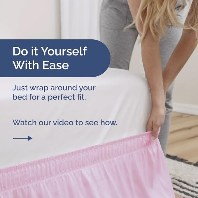 Wrap Around Dust Ruffle Bed Skirt - Light Pink - for King Size Beds with 24 Inch Drop - Elastic Strap - Adjustable Pleated Bedskirt with Brushed Fabric and Wrinkle Free - for Women, Men, Kids & Teens