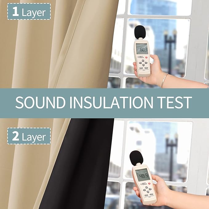 BGment 100% Blackout Curtains 108 Inch Long 2 Panles Set, Thermal Insulated Total Light Locking Soundproof Grommet Curtains & Drapes for Living Room with Black Liner, 52 Inch Wide Each, Beige