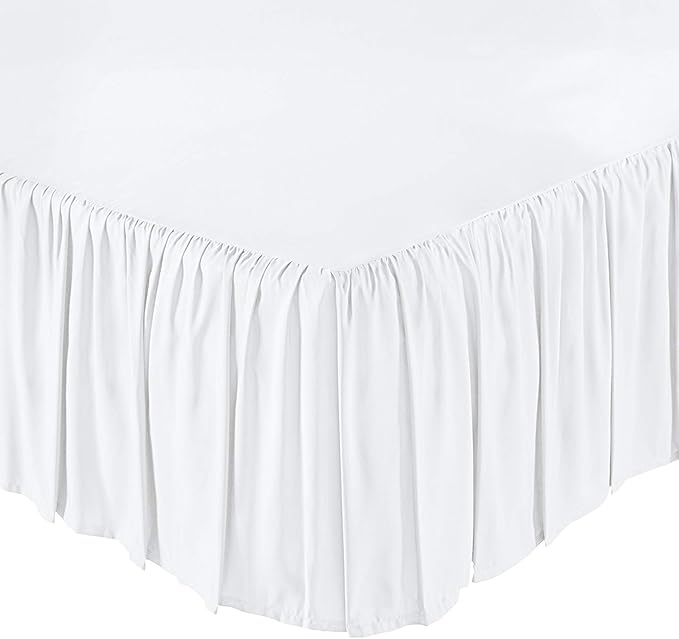 KRISHNA Ruffled Bed Skirt with Split Corners King, 100% Microfiber Hotel Quality, 24 Inch Drop Dust Ruffle Gathered Bedskirt with Platform, 78" x 80", White