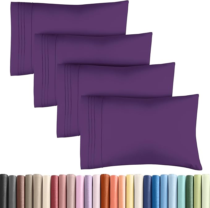 King Pillow Cases Set of 4 - Ultra Soft Hotel Quality Pillowcase Covers - Comfy, Cozy & Wrinkle Free - Shrinkage, Stain and Fade Resistant - Machine Washable Pillow Protectors - 4 Piece Set - Purple
