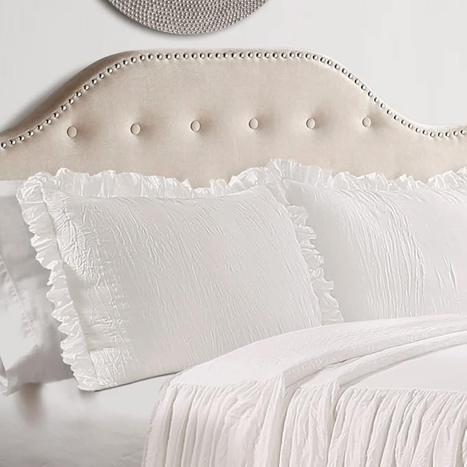Lush Decor Ruffle Skirt Bedspread Set - 2-Piece Luxurious Farmhouse Bedding - Elegant Ruffle Detail - Timeless Style - Soft Lightweight Sheets - Twin, Neutral
