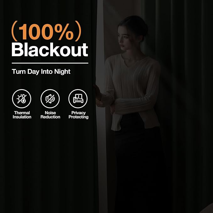 100% Blackout Curtains 102 inch Length 2 Panels for Living Room, Linen-Look Textured Room Darkening Thermal Insulated Noise Reduction Farmhouse Drapes for Bedroom (W52xL102, Olive)